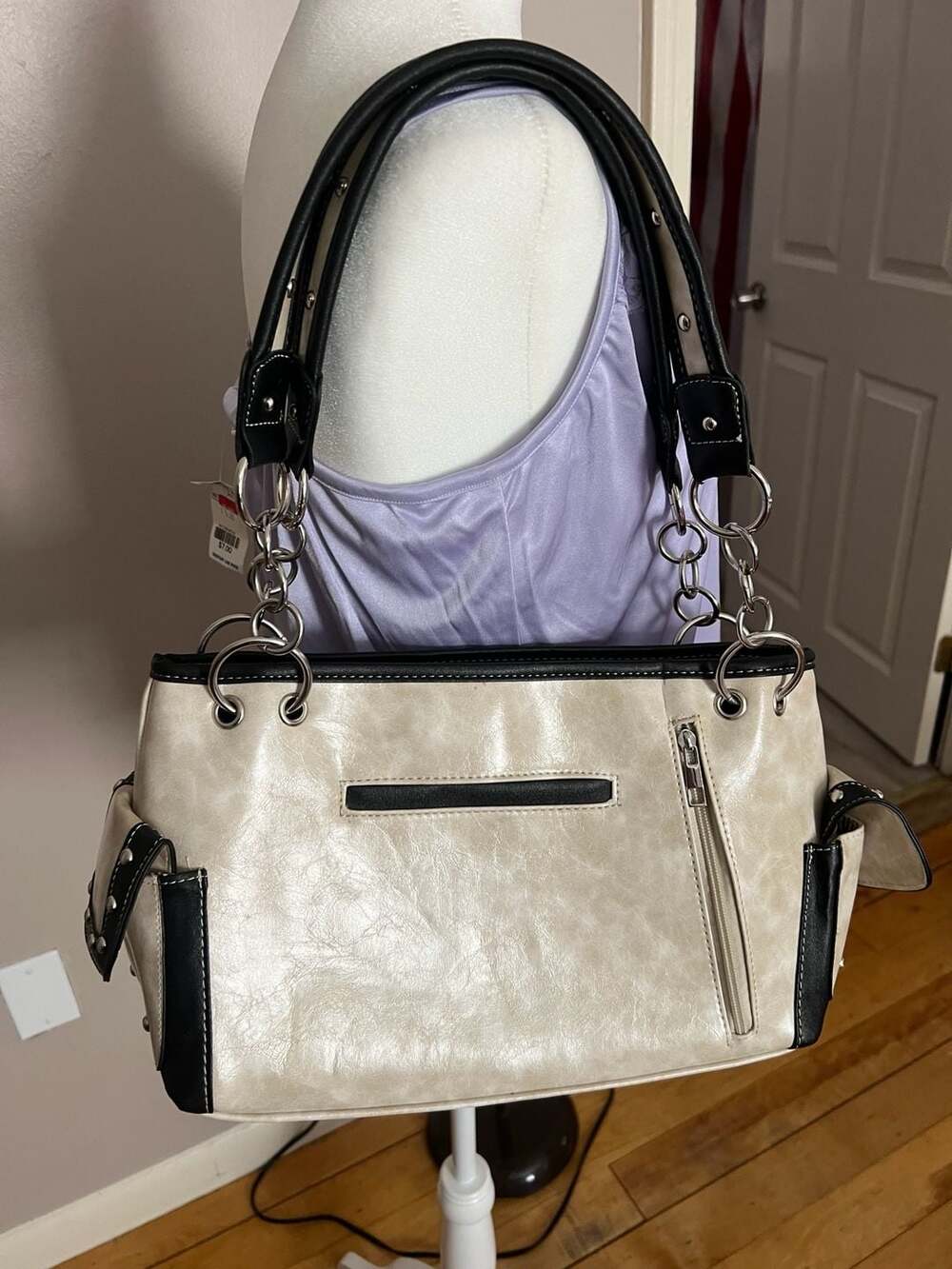 Western Style Rhinestone Studded Cross Concealed Carry Handbag - Picture 4 of 7
